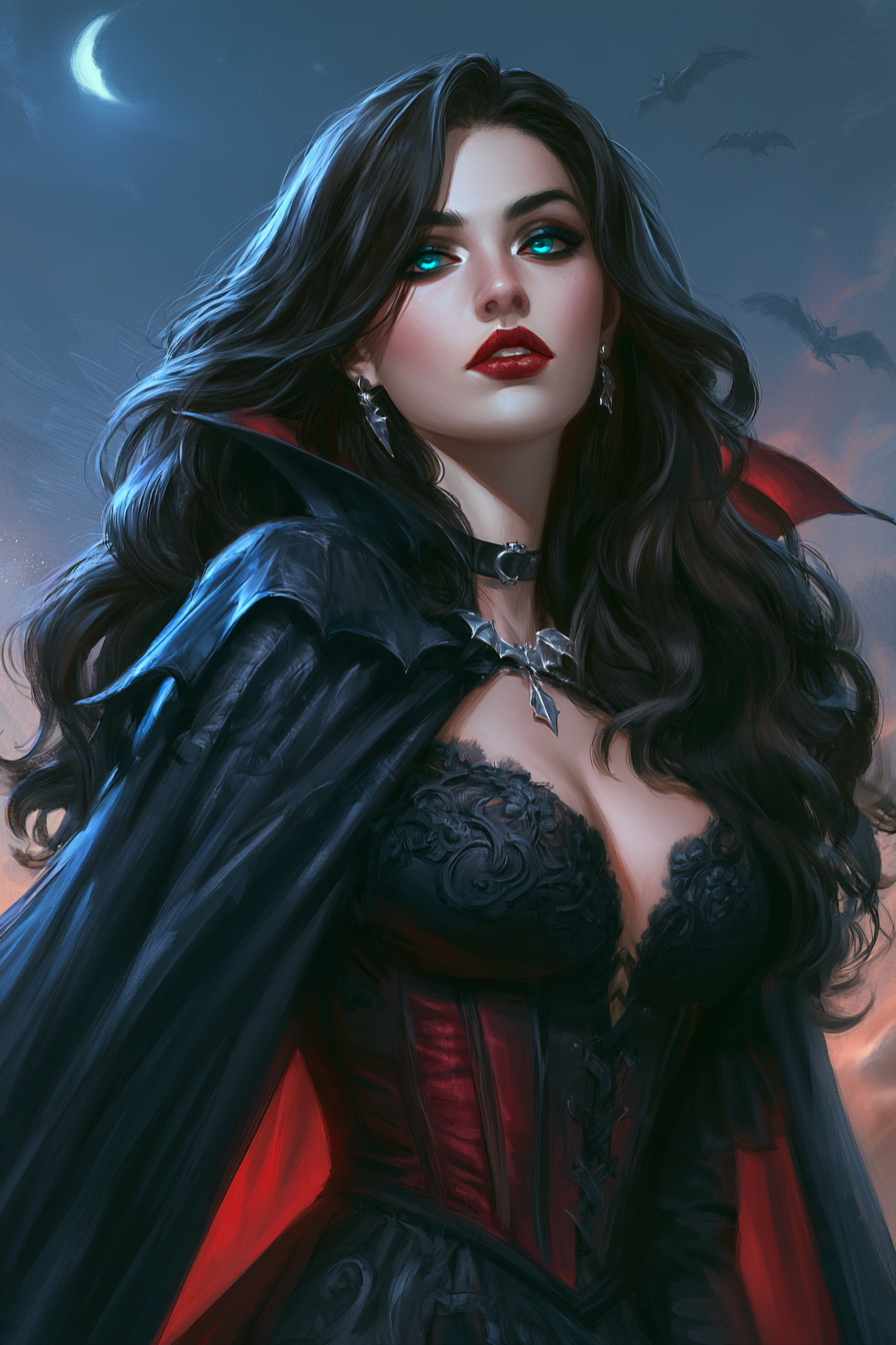 Femme brune avec tenue de noble vampire